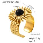 color: A964-Gold Black Turquoise Ring