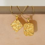 Square Tag Necklace for Women, Stainless Steel with 18K Gold Plating, Vintage High-End Pendant
