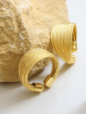 Open Geometric Non-Fading Multi-Layer Line Half Circle Ring Female Gold-Plated Copper Jewelry