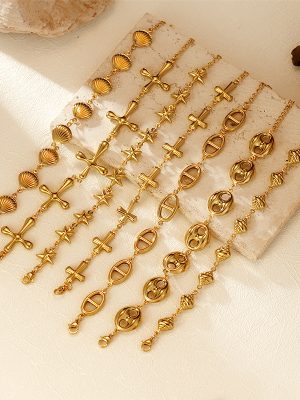 Stainless Steel Hollow Bracelet Women's Light Luxury Advanced Cross Frame Chain Versatile 18K Handmade Chain