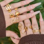 Light Luxury Stainless Steel Snake-Shaped Zircon Geometric Ring Set 18K Gold Color Protection Design All-Match Earrings