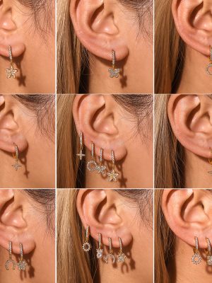 Geometric Elements Handmade Inlaid Zircon Full Diamond Earrings Eardrops PVD Electroplating Color Retention Ornament