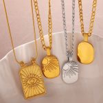 Retro Square Plate Oval Pendant Necklace Stainless Steel 18K Gold Plating Personality All-Match Necklace