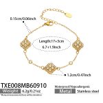 color: TXE008-Four-petal Flower Zircon Gold Bracelet -17+5cm