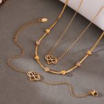 Super Exquisite Full Diamond 8-Word Heart-Shaped Ultra-Fine Chain Twin Collarbone Necklace Bracelet PVD Gold-Plated Advanced Suit