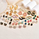 Dripping oil stainless steel earrings, high-end bowknot personalized earrings, opal women's heart-shaped ear studs.