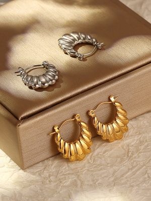 INS Advanced French Retro Stainless Steel Pattern Earrings Women's Simple Plated 18K Graceful Earrings