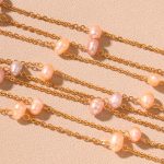 High Quality Pink Freshwater Pearl Clavicle Necklace Stainless Steel Good-looking Summer Accessories for Women