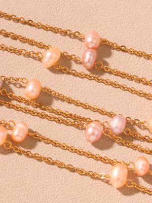 High Quality Pink Freshwater Pearl Clavicle Necklace Stainless Steel Good-looking Summer Accessories for Women