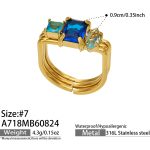color: A718-Three Layer Blue Zircon Gold Ring -Size 7