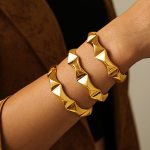 French Style Retro Geometric Concave-Convex Bracelet Opening Adjustable Simple Bracelet Copper Material Water Plated 18K Gold