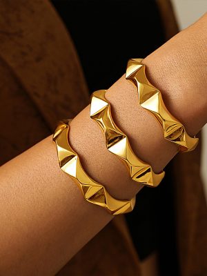 French Style Retro Geometric Concave-Convex Bracelet Opening Adjustable Simple Bracelet Copper Material Water Plated 18K Gold