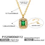 color: P1525-Cube Green Glass Stone Necklace 40+5cm