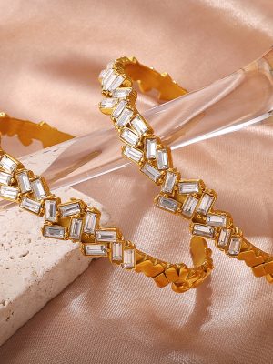 Zircon Bracelet Exquisite Advanced Stainless Steel 18K Gold Plating Open Bracelet