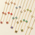 Dopamine Four-Leaf Flower Stainless Steel Plated 18K Gold Inlaid Zircon Necklace Bracelet Female Accessories Set