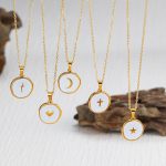 Stainless Steel round Shell Pendant Necklace Temperament Wild Women's Real Gold Plating Moon Heart Chain