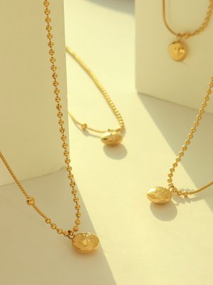 Design Lucky Gold Bean Necklace Trendy Light Luxury Snake Bone round Beads P591