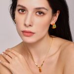 C- Shaped Love Wide Face Earrings New Square Plate Carved Pendant Necklace Stainless Steel Combination Set