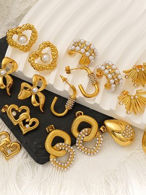 Light Extravagant Love Heart Bow High-Grade Pearl Stud Earrings Women's All-Match Gold-Plated Earring Ornament