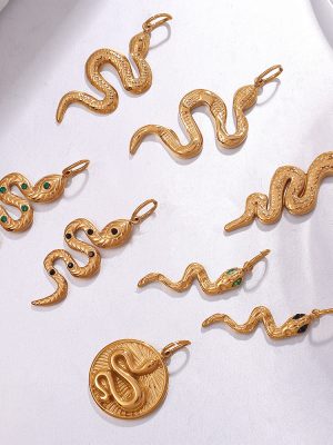 Round Pendant Stainless Steel Plated 18K Gold Simulated Snakes Crystal Design Necklace Bracelet Accessories