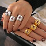 Geometric Open Adjustable Stainless Steel Ring Female Inlaid Zircon Does Not Fade All-Match Earrings