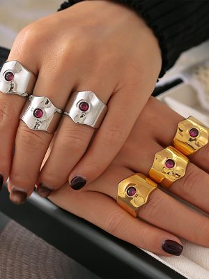 Geometric Open Adjustable Stainless Steel Ring Female Inlaid Zircon Does Not Fade All-Match Earrings
