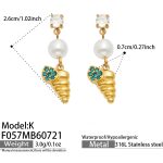 color: F057-K Style Blue Color Zircon Screw Conch Gold Earrings