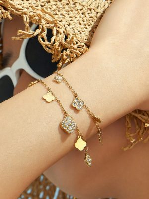 Stainless Steel Super Shiny Full Zirconium Four-Leaf Flower Multi-Accessories DIY Bracelet Clavicle Chain Jewelry Women's Suit