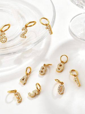 Light Luxury Advanced Inlaid Zircon Digital Pendant Stainless Steel 18K Gold Plating Exquisite Mini DIY Accessories