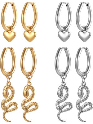 Personality Stainless Steel Dropper Peach Heart Pendant Ear Clip Mamba Snake Ring