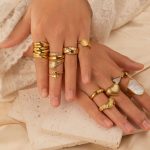 Stainless Steel Ring Jewelry 18 Real Gold Non-Fading Multi-Layer Women's Small Sugar Cube Trend Words