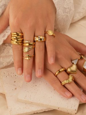 Stainless Steel Ring Jewelry 18 Real Gold Non-Fading Multi-Layer Women's Small Sugar Cube Trend Words