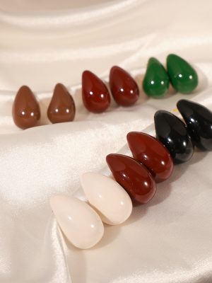 French New Retro Personalized Design Copper Material Colored Enamel Glaze Water Drops Hollow Stud Earrings Ornament Women