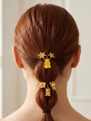 Candy-Colored Bear Pendant Black High Elastic Hair Ring All-Match Daily Height Horsetail Headwear