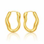 Commuter's all-matching irregular geometric wave stainless steel earrings, light luxury high-end diamond pattern wide earring ornaments.