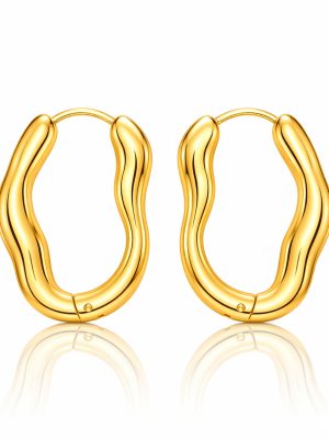 Commuter's all-matching irregular geometric wave stainless steel earrings, light luxury high-end diamond pattern wide earring ornaments.