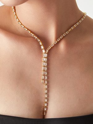 Simple Elegant Personality Tassel Jewelry Geometric Inlaid Color Zircon Design Stainless Steel Necklace