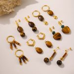 Maillard Mid-Ancient Natural Tigereye Stainless Steel Electroplated 18K Real Gold Pendant Earrings Earrings Combination