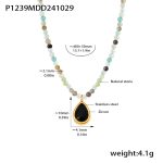 color: P1239-Natural Stone Black Zircon Pendant Necklace