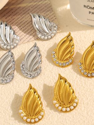 Geometric Thread Stainless Steel Studs Earrings Non-Fading Advanced 18K Gold Ring