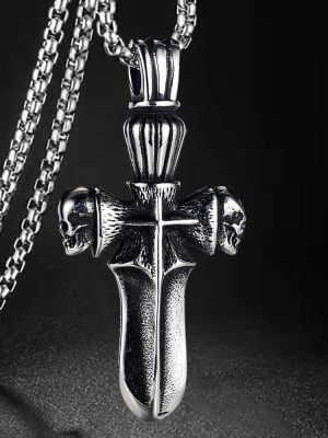 New Accessories Personality Cross Stainless Steel Skull Men's Necklace