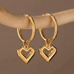 18K Gold Plated Small Peach Heart Pendant Ear Clip Ins Graceful Personality Stainless Steel Earrings