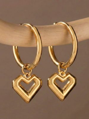 18K Gold Plated Small Peach Heart Pendant Ear Clip Ins Graceful Personality Stainless Steel Earrings