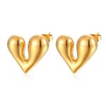 color: MS-282 Gold Cast Polished Heart Stud Earrings