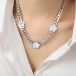 color: P389-White Shell Steel Color Necklace -42+5cm