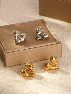 Popular Earrings 18K Gold Stainless Steel Personalized Liquid Heart-Shaped Ear Studs Design Earrings