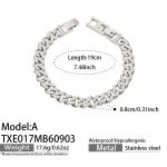 color: TXE017-A Style Full Pave Zircon Steel Color Bracelet -19cm