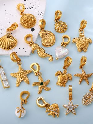 French Retro Seaside Vacation DIY Marine Life Bikini Pendant Stainless Steel 18K Gold Plating All-Match Accessories