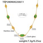 color: TXP280-Gold Green Glass Stone Necklace 40+5cm