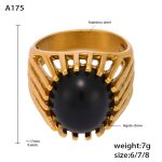 color: A175-Gold Black Agate Cutout Ring / size: US 6